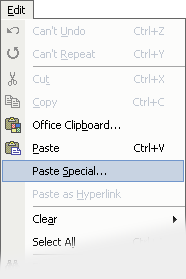 Word menu: Edit, Paste Special